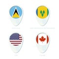 Saint Lucia, Saint Vincent and the Grenadines, USA, Canada flag location map pin icon Royalty Free Stock Photo