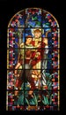 Saint Lucien, stained glass, Notre Dame de Clignancourt church, Paris, France Royalty Free Stock Photo