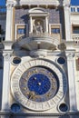 Saint Mark clock tower in Venice with gold zodiac signs in Italy Royalty Free Stock Photo