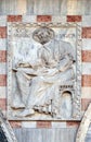 Saint Mark the Evangelist, facade detail of St. Mark`s Basilica, Venice, Italy Royalty Free Stock Photo