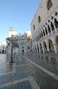Saint Mark square and Doges Palace with high tide in Venice Ital Royalty Free Stock Photo
