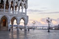 Saint Mark square in Venice with pink sky and lagoon in Italy Royalty Free Stock Photo