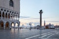 Saint Mark square in Venice with winged lion on column in Italy Royalty Free Stock Photo