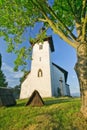 Saint Martinâs Church in Martincek with wooden marquises around during summer sunset Royalty Free Stock Photo