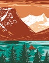 Saint Mary Lake in Glacier National Park located in Montana United States of America WPA Poster Art