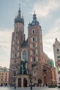 Saint Mary`s Basilica brick Gothic church adjacent to the Main Market Square in Krakow Royalty Free Stock Photo