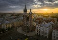 Saint Mary\'s Basilica located on Main Square in Krakow during magic, colorful sunrise Royalty Free Stock Photo