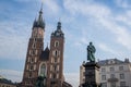 Saint Mary`s Church and Adam Mickiewicz monument, Krakow, Poland