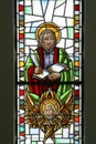 Saint Matthew the Evangelist, stained glass in the Church of St. Michael the Archangel in Mihovljan, Croatia Royalty Free Stock Photo
