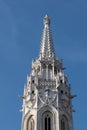 Saint Matthias Church tower in gothic architecture with gargoyles against blue sky, Budapest, Hungary Royalty Free Stock Photo
