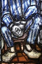 Saint Maximilian Kolbe, detail of stained glass window in St. John church in Piflas, Germany
