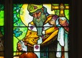 Saint Methodius on the stained-glass window designed by Alphonse Mucha in St. Vitus Cathedral in Prague