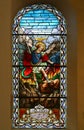 Saint Michael stained glass at Holy Trinity Church in Donja Stubica, Croatia Royalty Free Stock Photo