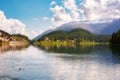Saint Moritz lake in Switzerland in summer Royalty Free Stock Photo