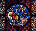 Saint Nectaire church stained glass Royalty Free Stock Photo