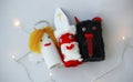 Saint Nicholas, Angel and Devil made by a child from toilet paper roll tubes Royalty Free Stock Photo