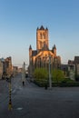 Ghent, Belgium April 9, 2020- The Saint Nicholas church as seen from the stairs of the Belfry