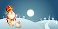 Saint Nicholas is coming to town - winter scene greeting card or banner on dark night background