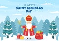 Saint Nicholas Day or Sinterklaas Celebration Template Hand Drawn Cartoon Flat Illustration with Gift Box and Winter Background Royalty Free Stock Photo