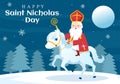 Saint Nicholas Day or Sinterklaas Celebration Template Hand Drawn Cartoon Flat Illustration with Gift Box and Winter Background Royalty Free Stock Photo