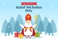 Saint Nicholas Day or Sinterklaas Celebration Template Hand Drawn Cartoon Flat Illustration with Gift Box and Winter Background Royalty Free Stock Photo