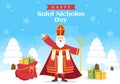 Saint Nicholas Day or Sinterklaas Celebration Template Hand Drawn Cartoon Flat Illustration with Gift Box and Winter Background Royalty Free Stock Photo