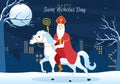 Saint Nicholas Day or Sinterklaas Celebration Template Hand Drawn Cartoon Flat Illustration with Gift Box and Winter Background Royalty Free Stock Photo