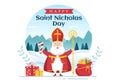 Saint Nicholas Day or Sinterklaas Celebration Template Hand Drawn Cartoon Flat Illustration with Gift Box and Winter Background Royalty Free Stock Photo