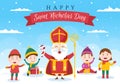 Saint Nicholas Day or Sinterklaas Celebration Template Hand Drawn Cartoon Flat Illustration with Gift Box and Winter Background Royalty Free Stock Photo