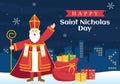 Saint Nicholas Day or Sinterklaas Celebration Template Hand Drawn Cartoon Flat Illustration with Gift Box and Winter Background Royalty Free Stock Photo