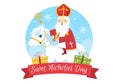 Saint Nicholas Day or Sinterklaas Celebration Template Hand Drawn Cartoon Flat Illustration with Gift Box and Winter Background Royalty Free Stock Photo