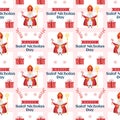 Saint Nicholas Day or Sinterklaas Seamless Pattern with Gift Box and Winter Background Hand Drawn Cartoon Illustration Royalty Free Stock Photo