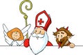 Saint Nicholas, devil and angel peeking out behind white surface - vector Royalty Free Stock Photo
