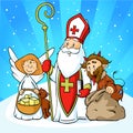 Saint Nicholas, devil and angel - vector illustration cartoon Royalty Free Stock Photo