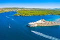 Saint Nicholas fortress at Sibenik bay entrance, Dalmatia, Croatia, drone aerial shot