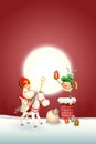 Saint Nicholas horse and helper Piet on chimney delivered gifts - happy cute characters celebrate holidays - vector illustration o Royalty Free Stock Photo