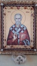 Saint Nicholas icon painted in wood Royalty Free Stock Photo