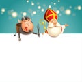 Saint Nicholas and Krampus on board - happy cute characters celebrate holidays - illustration