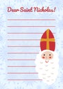 Saint Nicholas letter vector blank empty template with cute face portrait of St Nicholas or Sinterklaas. European winter tradition Royalty Free Stock Photo