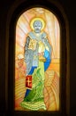 Saint Nicholas of Myra, icon painting on the window Royalty Free Stock Photo