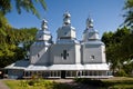 Saint Nicholas old wooden russian orthodox church in Vinnytsia, Ukraine on a beautiful summer morning, facade Royalty Free Stock Photo