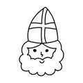 Saint Nicholas portrait icon. Simple hand drawn doodle of St Nick of Sinterklaas, Christmas character black and white Royalty Free Stock Photo