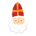 Saint Nicholas or Sinterklaas cute doodle portrait. vector illustration of St Nick head with hat isolated on white Royalty Free Stock Photo