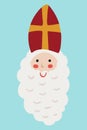 Saint Nicholas - Sinterklaas - Dutch Santa - old man face with beard in red mitre with cross portrait. Cute vector Christmas Royalty Free Stock Photo