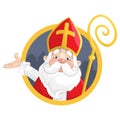 Saint Nicholas or Sinterklaas. Portrait on circle banner - vector illustration isolated on white background