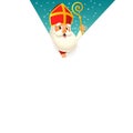 Saint Nicholas Sinterklaas tears the paper and peeks out from behind - greeting card template Royalty Free Stock Photo