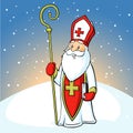 Saint Nicholas on snowy background - vector