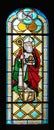 Saint Nicholas, stained glass window in the Shrine of the Queen of Peace in Hrasno, Bosnia and Herzegovina Royalty Free Stock Photo