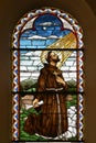 Saint Nicholas Tavelic, stained glass at the Parish Church of the Holy Trinity in Donja Stubica, Croatia Royalty Free Stock Photo