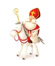 Saint Nicholas on white horse - Sinterklaas and Amerigo vector illustration isolated on white Royalty Free Stock Photo